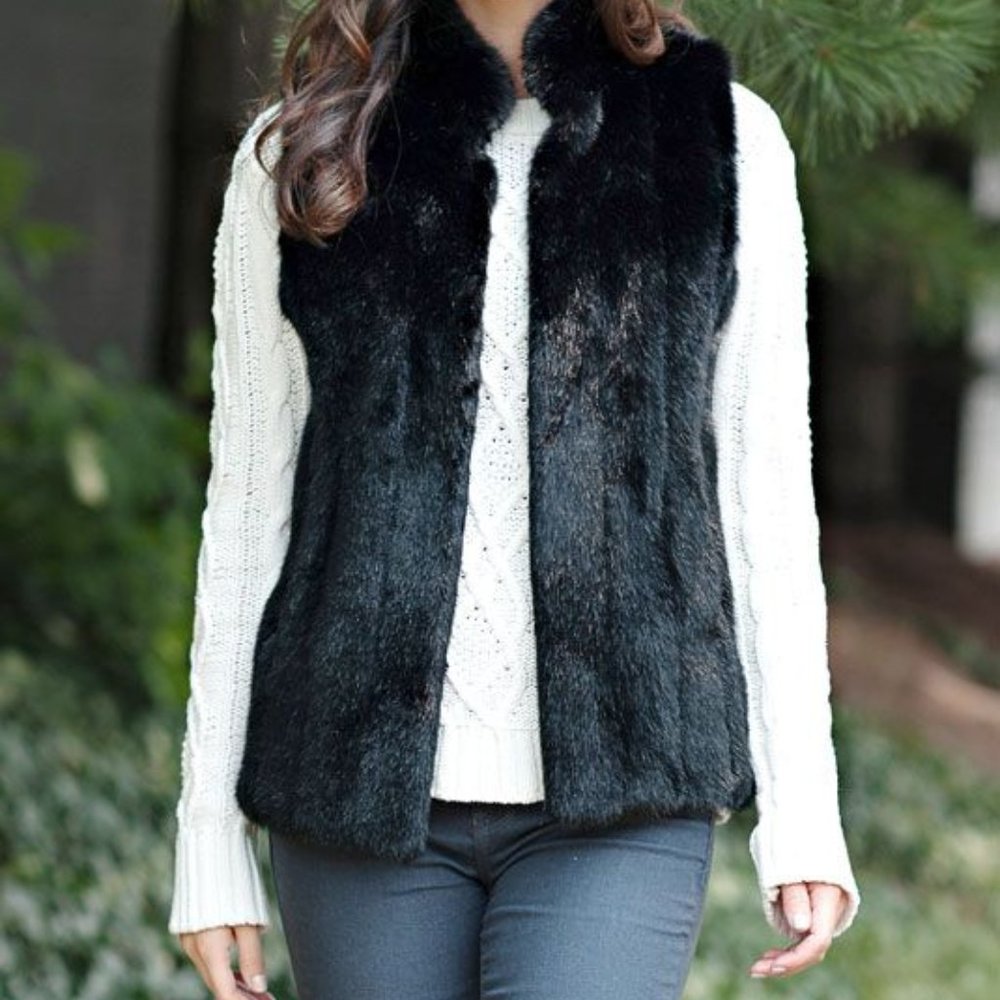 Donna Salyers Fabulous Furs- Hooked Black Mink Faux Fur Vest